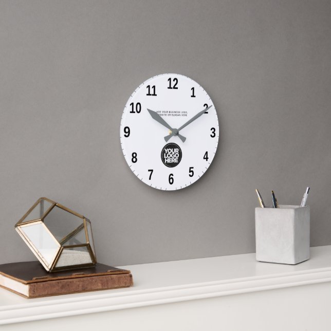 Relógio Redondo Personalized Business Logo and Text (Escritório)