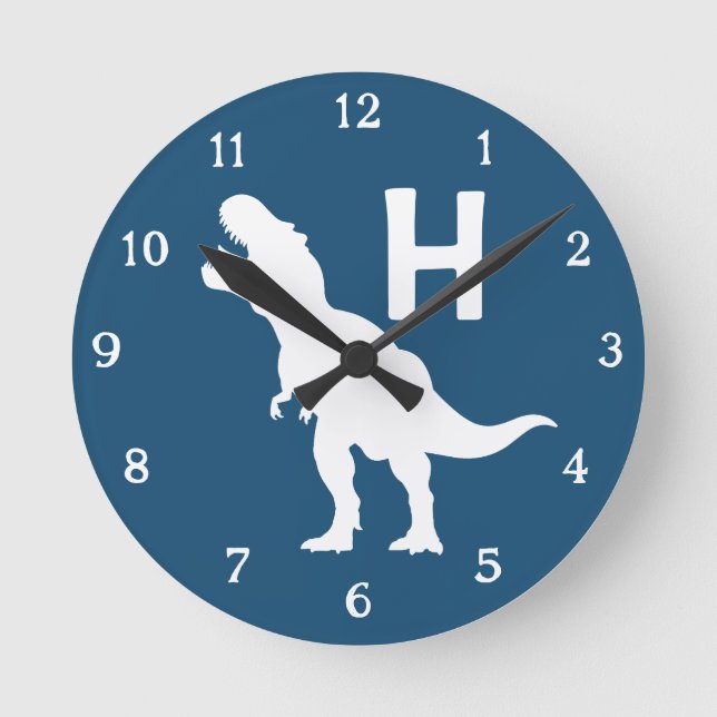 Relógio Redondo Personalized Dinosaur Kids Wall Clock Blue T-Rex (Frente)