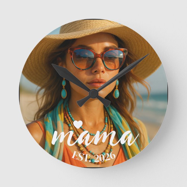 Relógio Redondo Personalized Mama Est Year Custom Gift For Mommy (Frente)