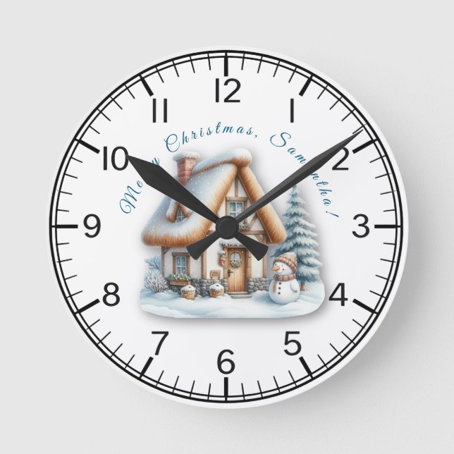 Relógio Redondo Personalized Merry Christmas Wall Clock (Frente)