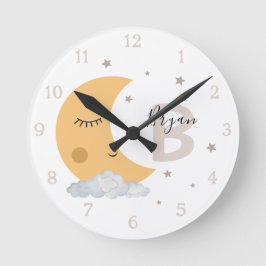 Relógio Redondo Personalized Moon Nursery Wall Clock Neutral Beige