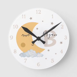 Relógio Redondo Personalized Moon Nursery Wall Clock Neutral Beige
