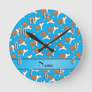 Relógio Redondo Personalized name sky blue Bulldog