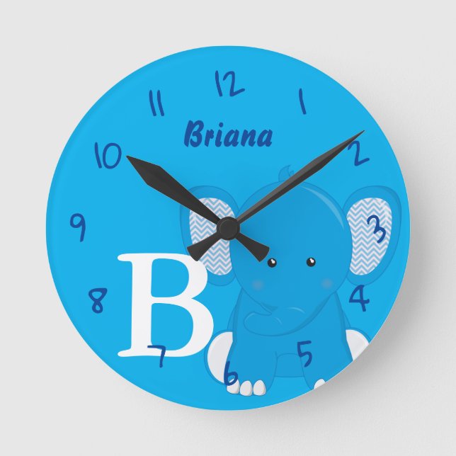 Relógio Redondo Personalized Nursery Blue Round Clock (Frente)