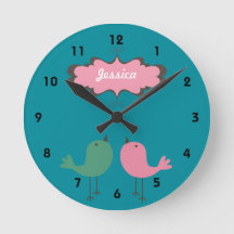 Personalized Pretty Two Birds Wall Clock