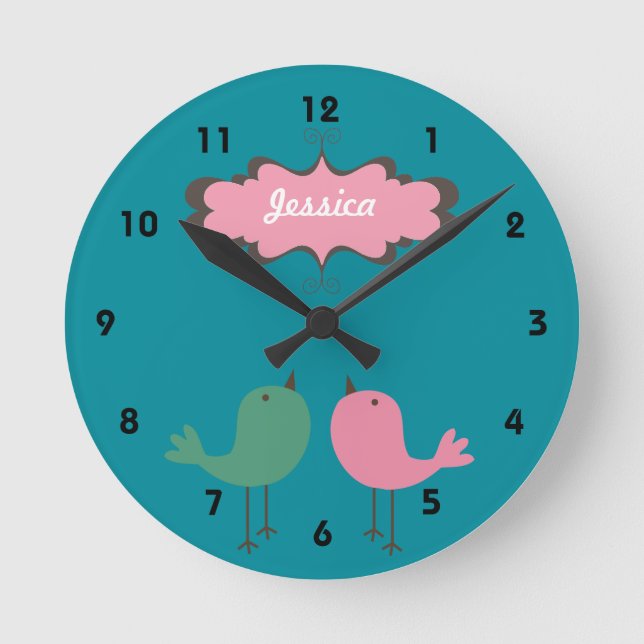 Relógio Redondo Personalized Pretty Two Birds Wall Clock (Frente)