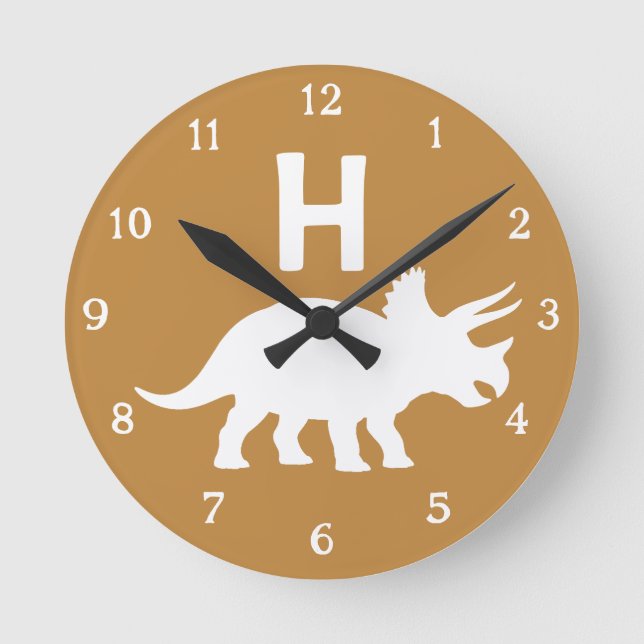 Relógio Redondo Personalized Triceratops Kids Wall Clock Neutral (Frente)