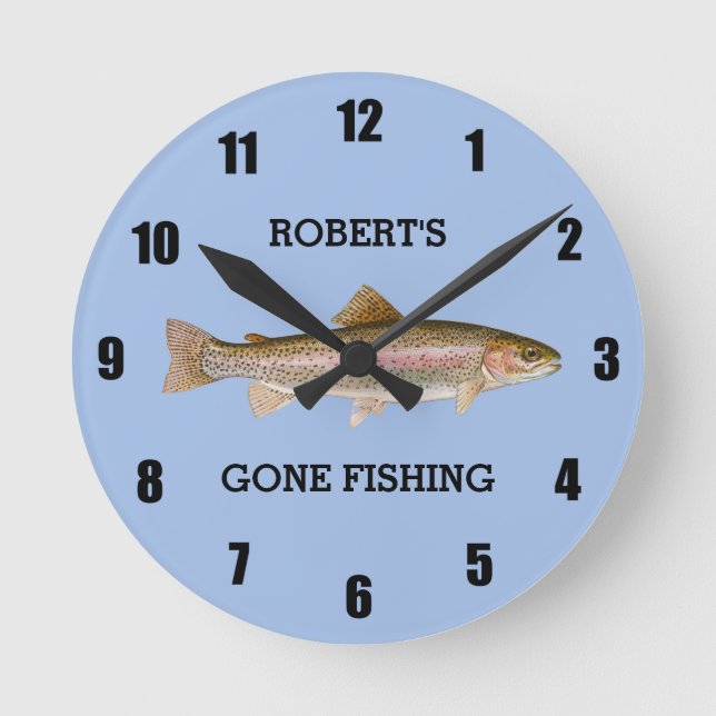 Relógio Redondo Personalized Trout Gone Fishing Large Clock (Frente)