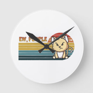 Relógio Redondo Pessoas de Gato Engraçadas Fofas e Irritadas