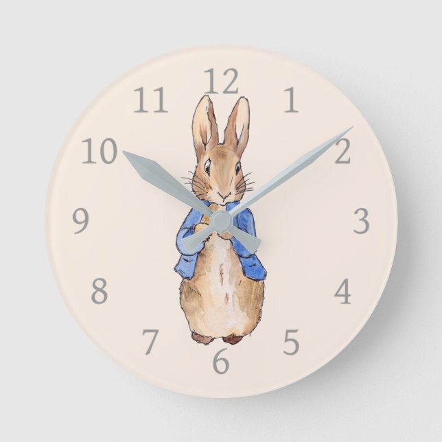 Relógio Redondo Peter, o Coelho, com fundo bege (Frente)
