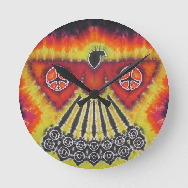 Relógio Redondo Phoenix Bird Sinaliza Tie Dye (Frente)