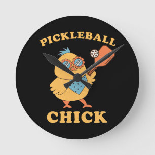 Relógio Redondo Pickleball Chick - retrô