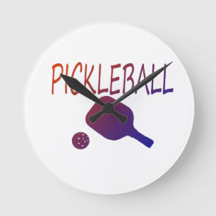 Relógio Redondo pickleball w paddle e bola laranja a roxo