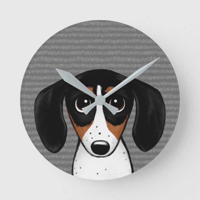 Relógio Redondo Piebald Dachshund Cute Puppy Dog Round Clock (Frente)