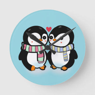 Relógio Redondo Pinguim Amor de Inverno Personalizado
