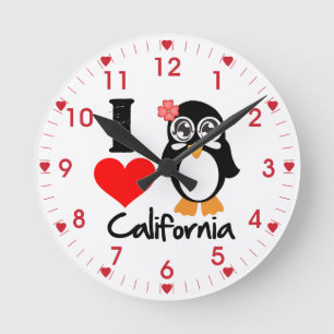 Relógio Redondo Pinguim eu amo Califórnia