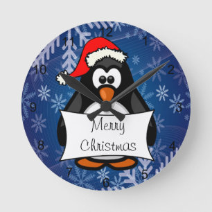 Relógio Redondo Pinguim Natal