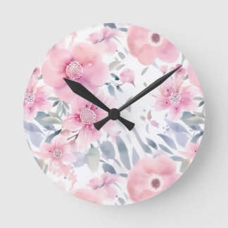 Relógio Redondo Pink Floral Watercolor