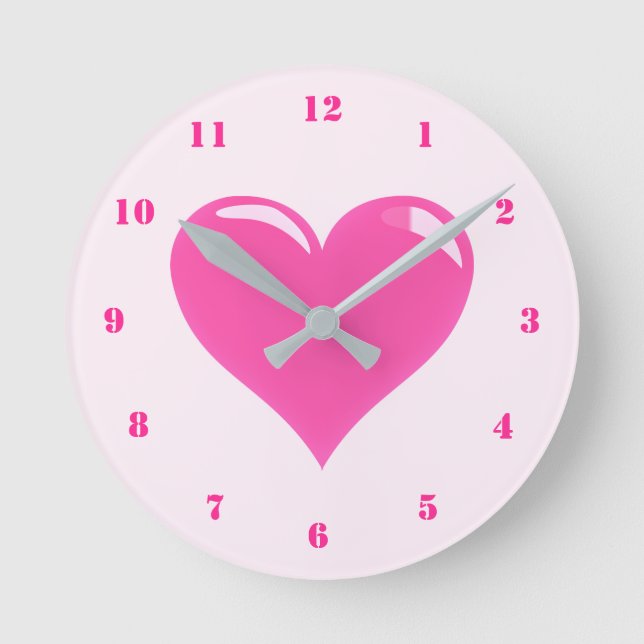 Relógio Redondo Pink Heart Clock (Frente)