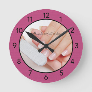 Relógio Redondo Pink Nail Salon Personalizado