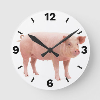 Relógio Redondo Pink Pig Farm Animal Countryside Rustic Decor