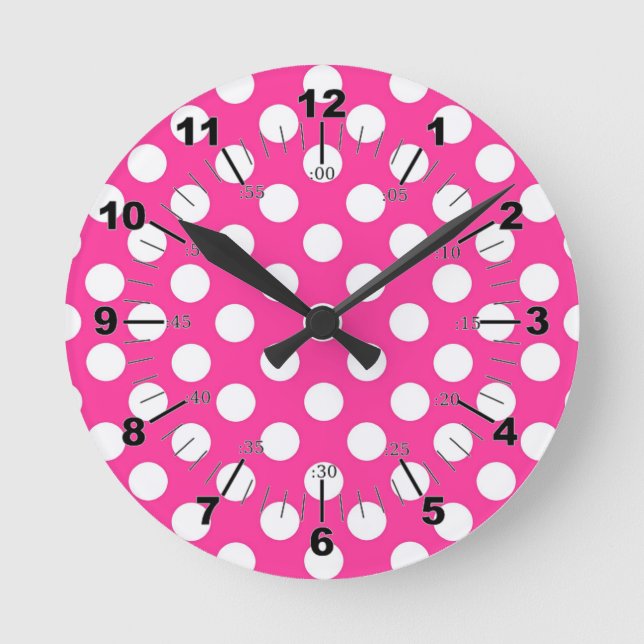 Relógio Redondo Pink Polka Dot (Frente)