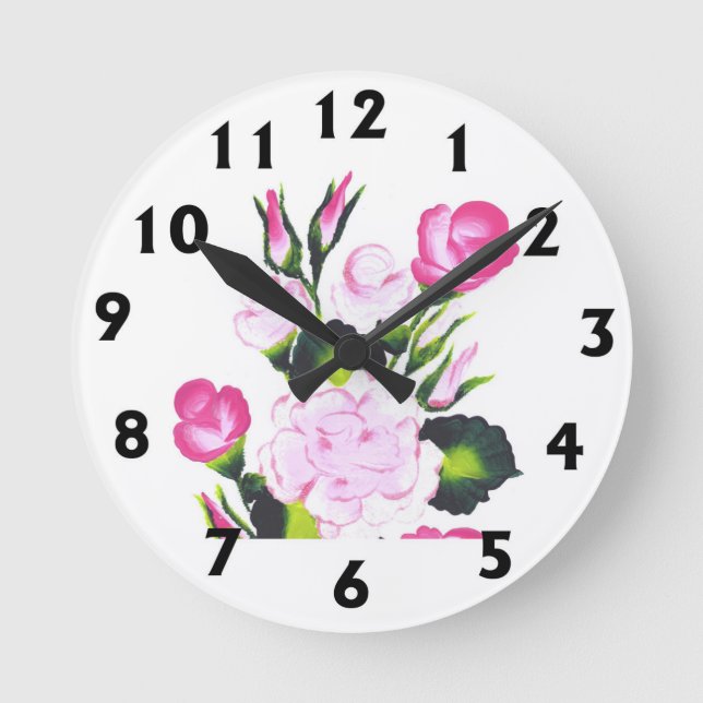 Relógio Redondo Pink Roses Round Wall Clock (Frente)