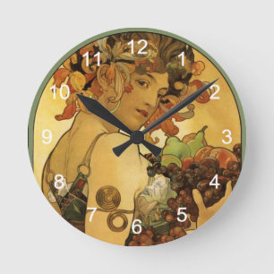 Relógio Redondo Pintura de Alphonse Mucha
