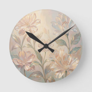 Relógio Redondo Pintura de Flor de Pêssego em Pastel Suave