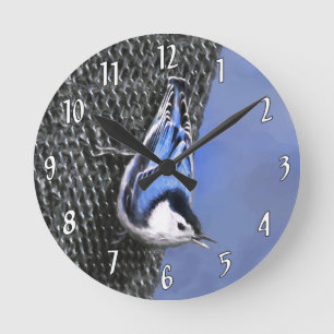 Relógio Redondo Pintura De Pássaros De Casca Branca