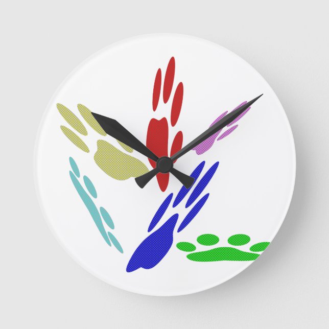 Relógio Redondo Pintura De Pata De Cachorro Com Bolinhas (Frente)