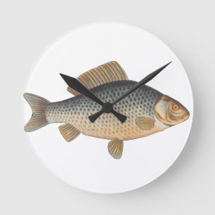 Relógio Redondo Pintura de pesca de peixe carpa de água doce