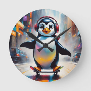 Relógio Redondo Pintura digital pinguim Legal