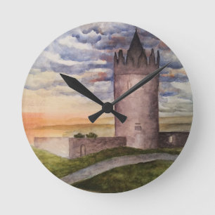 Relógio Redondo Pintura em Aquarela do Castelo Irlandês Sem Número