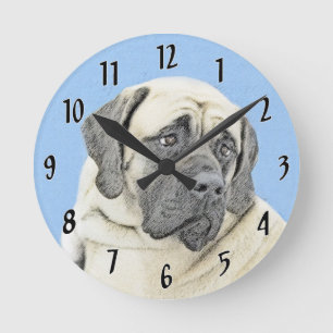 Relógio Redondo Pintura em inglês Mastiff (Fawn) - Arte original 