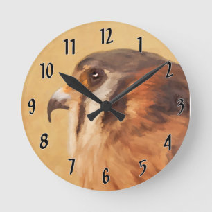 Relógio Redondo Pintura em Kestrel Americano - Arte original sobre