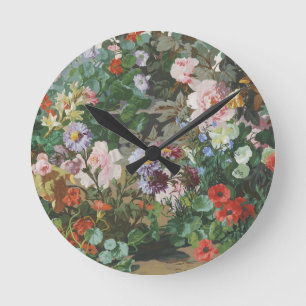 Relógio Redondo Pintura floral de flores coloridas vintage bonitas