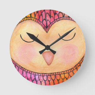 Relógio Redondo Pintura Mista Mista Moderna Funky Sleepy Owl