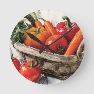 Relógio Redondo Pintura por Aquarela de uma Cesta Vegetal