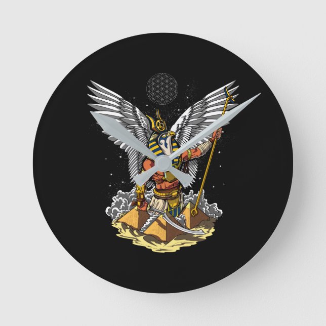 Relógio Redondo Pirâmides Antigas do Cavalo de Deus Egípcio Ankh M (Frente)