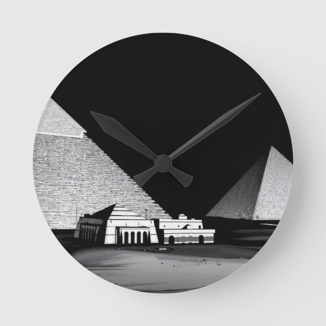 Relógio Redondo Pirâmides Preto e Branco (Frente)