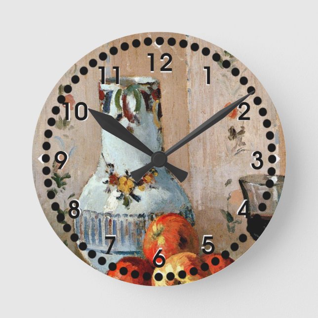 Relógio Redondo Pissarro: A vida com maçãs e o Pitcher (Frente)