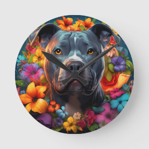 Relógio Redondo Pitbull em uma Terra das Flores