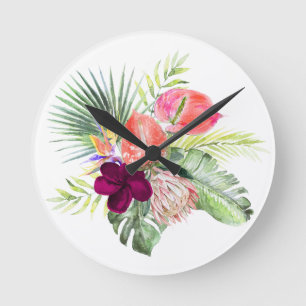 Relógio Redondo PixDezines Paraíso Tropical Folhagem Floral Luxuri