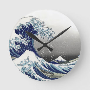 Relógio Redondo PixDezines Vintage, Excelente Wave, Hokusai 葛