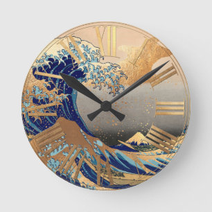 Relógio Redondo PixDezines Vintage Grande Onda Hokusai 葛飾北斎の神奈川沖浪
