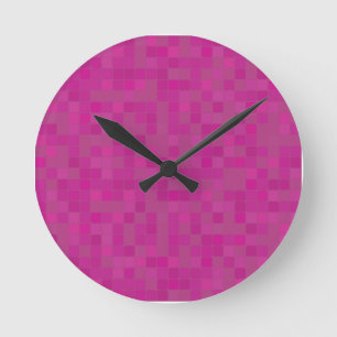 Relógio Redondo Píxeis do mosaico cor-de-rosa da Fuchsia