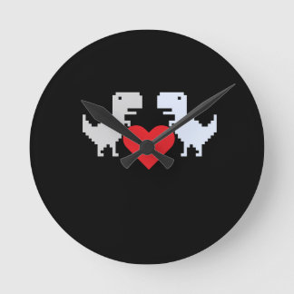 Relógio Redondo Pixel Dinosaur Love – Cute Keychain Gift for Coupl
