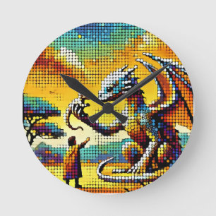 Relógio Redondo pixelated image of a dragon trainer