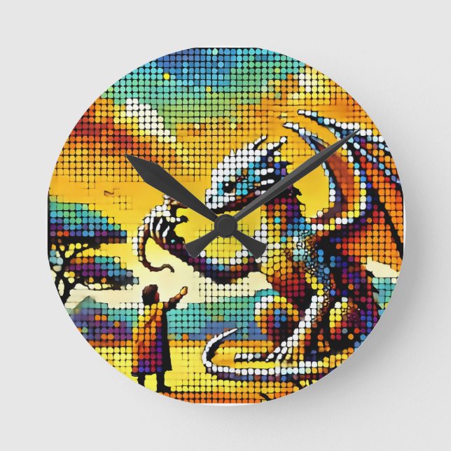 Relógio Redondo pixelated image of a dragon trainer (Frente)
